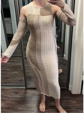 PrettyLittleThing Beige Knit Maxi Dress w/ Arm Sleeves